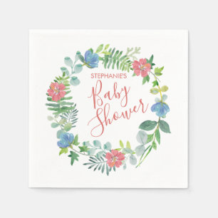 Baby Shower Floral Eucalyptus Wreath Watercolor Napkins