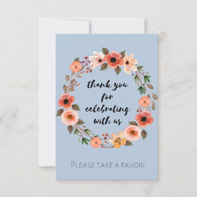 Baby Shower Floral Favor Sign Thank you Invitation (Front)