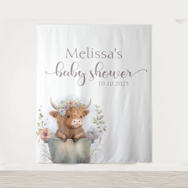 Baby Shower floral highland cow Backdrop  (Front)
