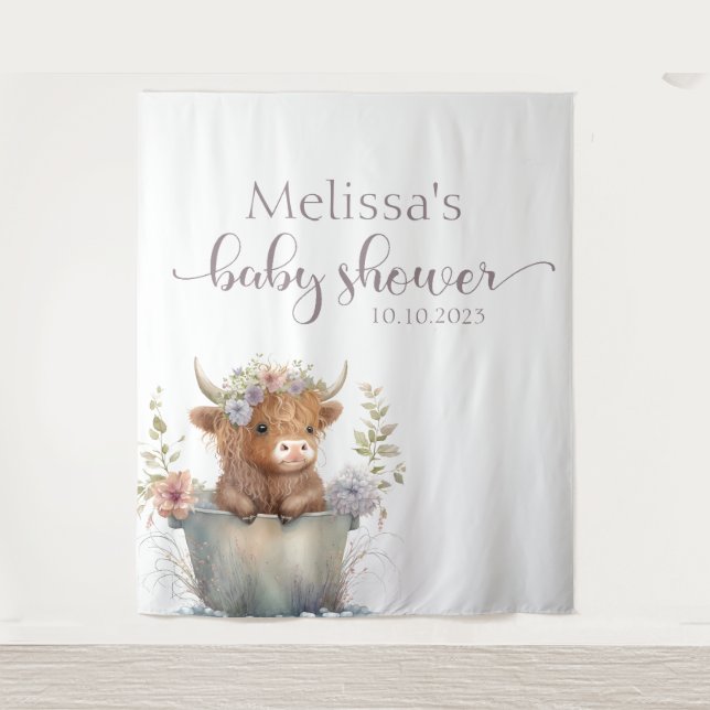 Baby Shower floral highland cow Backdrop  (Front)