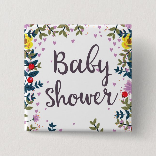 Baby Shower Floral Invite Button (Front)