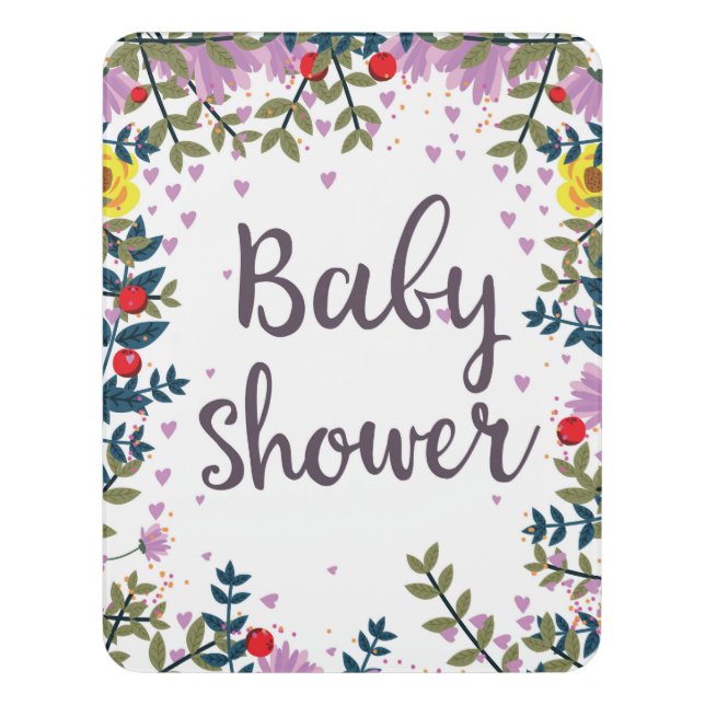 Baby Shower Floral Invite Door Sign (Contemporary Vert)