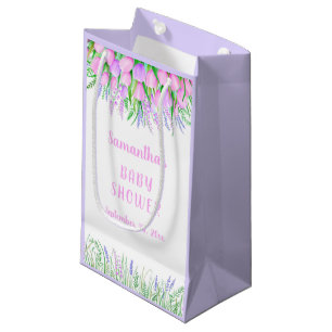 Baby Shower Floral Lavender Pink Tulips Small Gift Bag
