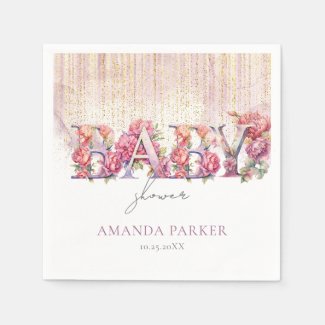 Baby Shower Floral Letters Pink Gold Personalized