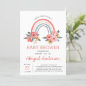 Baby Shower Floral Modern Elegant Rainbow Invitation (Standing Front)