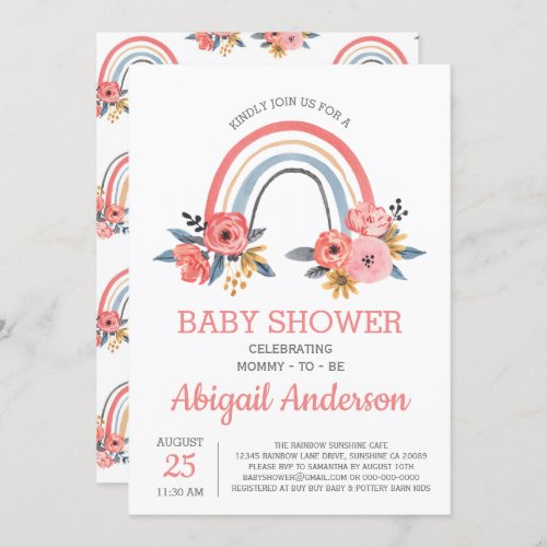 Baby Shower Floral Modern Elegant Rainbow Invitation
