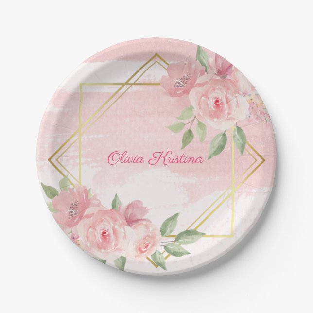 Baby Shower Floral Personalized Paper Plate (Front)