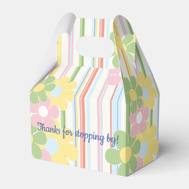 Baby Shower Floral Picnic Stripes Gable Favor Box (Front Side)