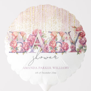 Baby Shower Floral Pink Gold Personalized Balloon