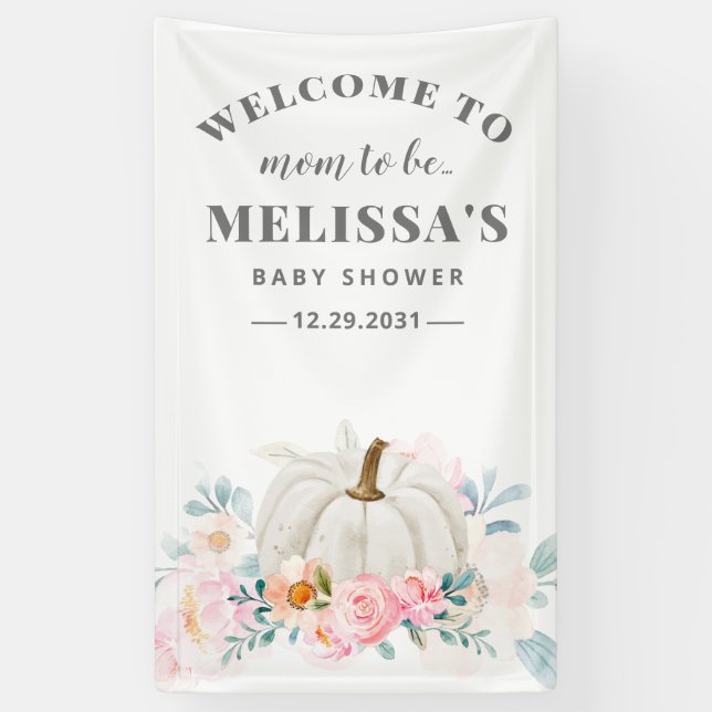 Baby Shower Floral Pink Roses Pumpkin Banner (Vertical)