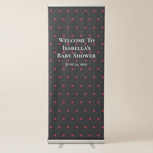 Baby Shower Floral Polka Dots Red Black Welcome Retractable Banner