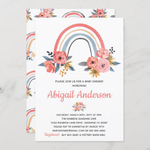 Baby Shower Floral Rainbow Stylish Watercolor Invitation