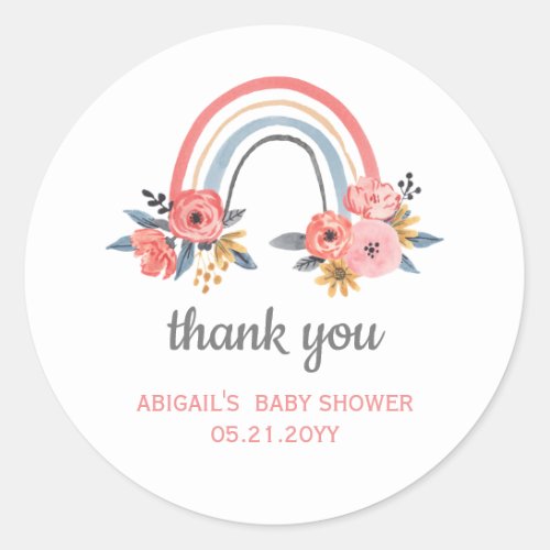Baby Shower Floral Rainbow Thank You Favor Classic Round Sticker