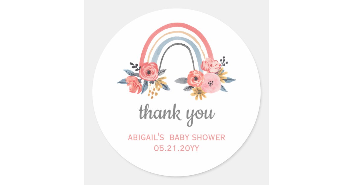 Baby Shower Floral Rainbow Thank You Favor Classic Round Sticker | Zazzle