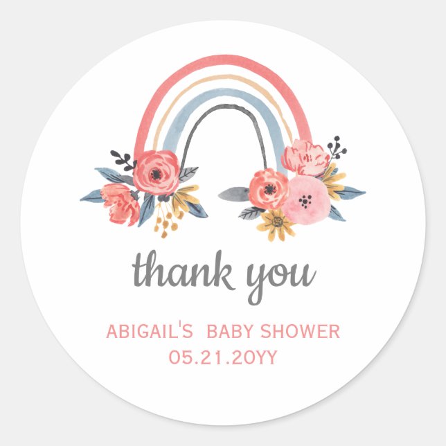 Baby Shower Floral Rainbow Thank You Favor Classic Round Sticker (Front)
