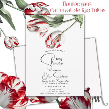 Baby Shower| Floral Red And White Rembrandt Tulips Invitation by JustCards at Zazzle