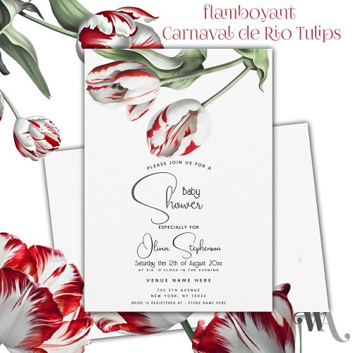 Baby Shower Floral Red and White Rembrandt Tulips Invitation