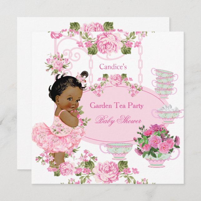 Baby Shower Floral Rose Tea Party Pink Ethnic Invitation (Front/Back)