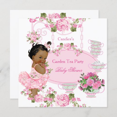 Baby Shower Floral Rose Tea Party Pink Ethnic Invitation