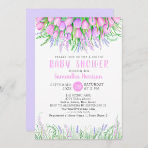 Baby Shower Floral Spring Lavender Tulips Picnic Invitation