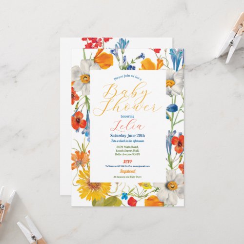 Baby Shower Floral Summer Color Flowers Party Invitation