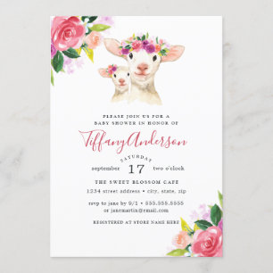 Baby Shower Floral Sweet Mom And Baby Lamb Invitation