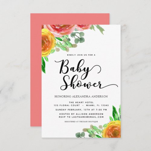 Baby Shower Floral Watercolor Blooming Spring Invitation