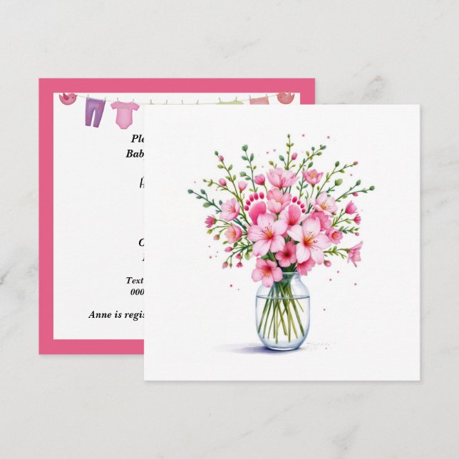 Baby Shower Flower Bouquet With Baby Feet Invitation (Front/Back)