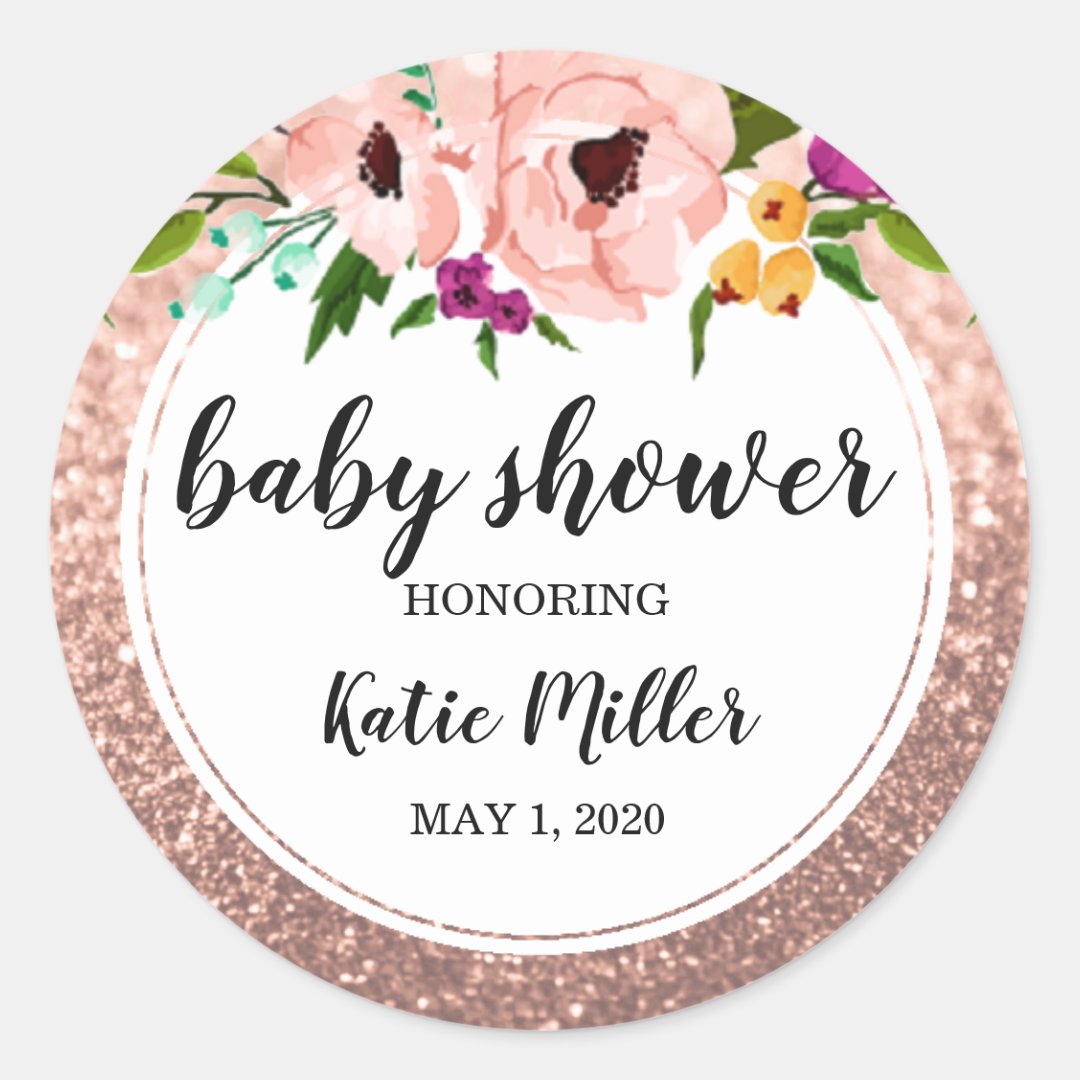 Baby Shower Flower Crown Glitter Pink Rose Gold Classic Round Sticker