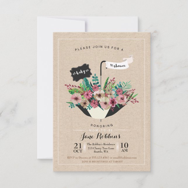 Baby Shower Flower Umbrella Simple Design Invite (Front)