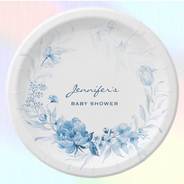 Baby Shower Flowers 7-in Charming Blue Florals Paper Plates (Creator Uploaded)