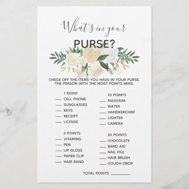 Baby Shower Flowers Game - What's In Your Purse | Zazzle