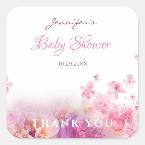Baby Shower Flowers Roses Watercolor Art Elegant Square Sticker