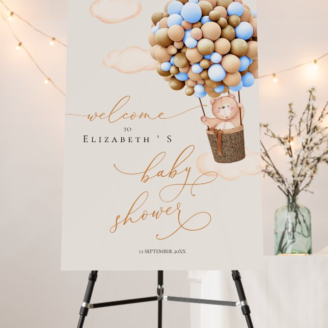 Baby Shower Foam Board Bear Bear Balloon gold blue (In Situ (Stand))
