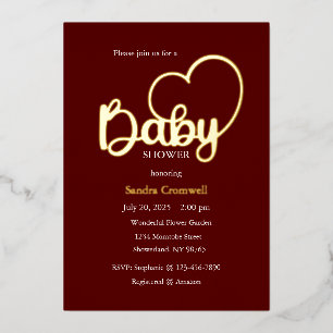 Baby Shower Foil Invitation, Script, Heart Invitation