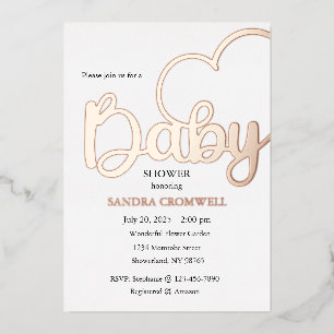 Baby Shower Foil Invitation, Script, Heart Invitation