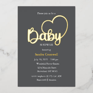 Baby Shower Foil Invitation, Script, Heart Invitation