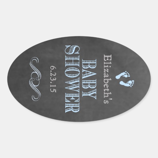 Baby Shower Footprints Guest Favor Blue Oval Sticker (Front)
