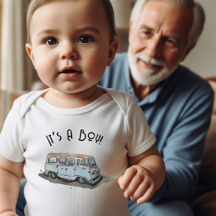 Baby shower for a boy with antique van image baby bodysuit
