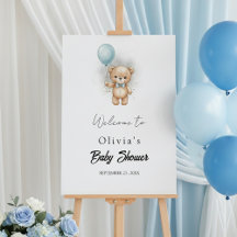 Baby Shower for Boy – Blue Balloon Teddy Bear bow