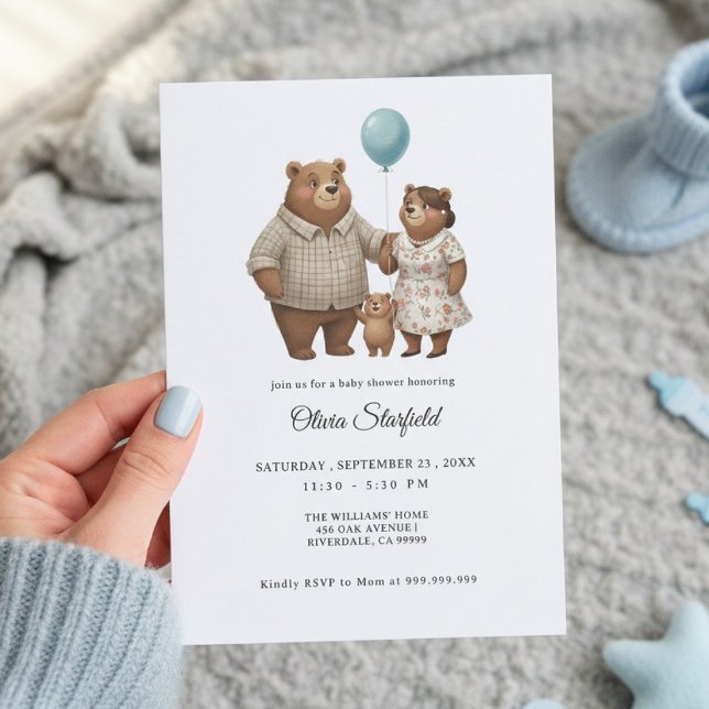 Baby Shower for Boy Blue Balloon, Teddy Bear  Invitation (Creator Uploaded)
