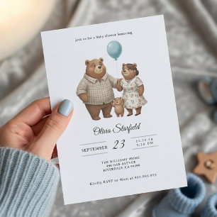 Baby Shower for Boy Blue Balloon, Teddy Bear Invitation