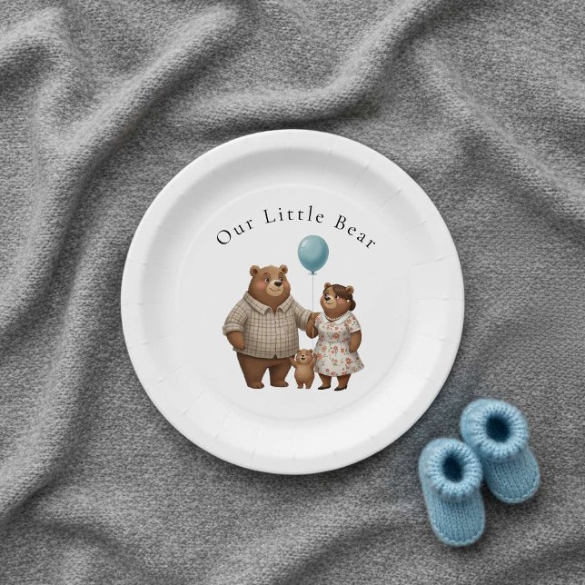 Baby Shower for Boy Blue Balloon Teddy Bear Paper Plates (Creator Uploaded)