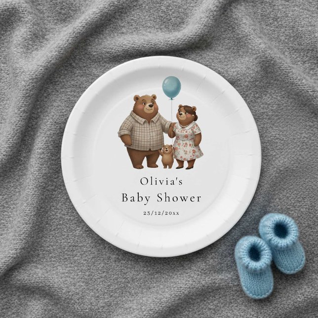 Baby Shower for Boy Blue Balloon Teddy Bear Paper Plates (Creator Uploaded)