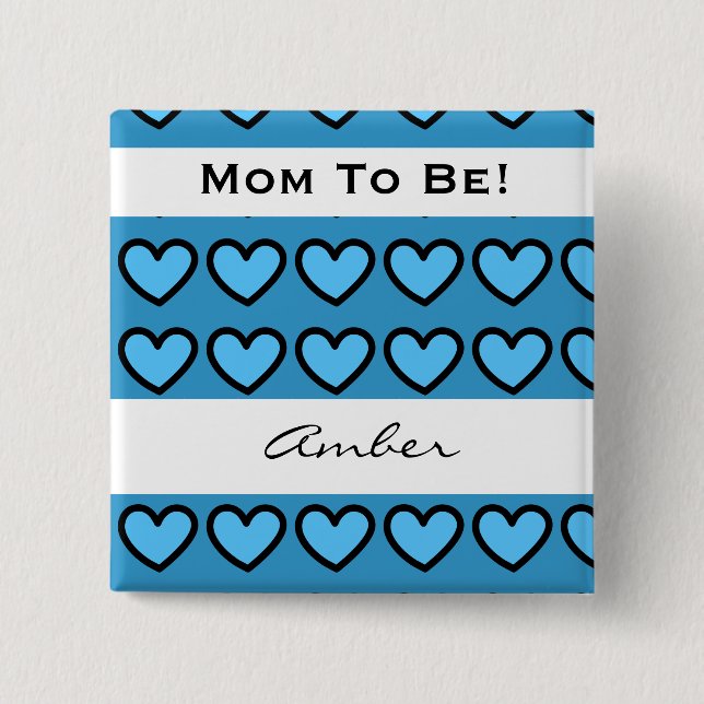 Baby Shower for Boy Modern Blue Hearts A06 Pinback Button (Front)