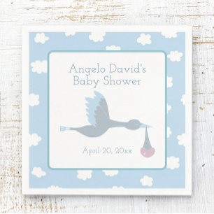 Baby Shower for Boy Stork with Blue Sky and Clouds Napkins