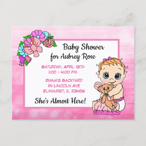 Baby Shower for Girl Pink Bow Baby Postcard