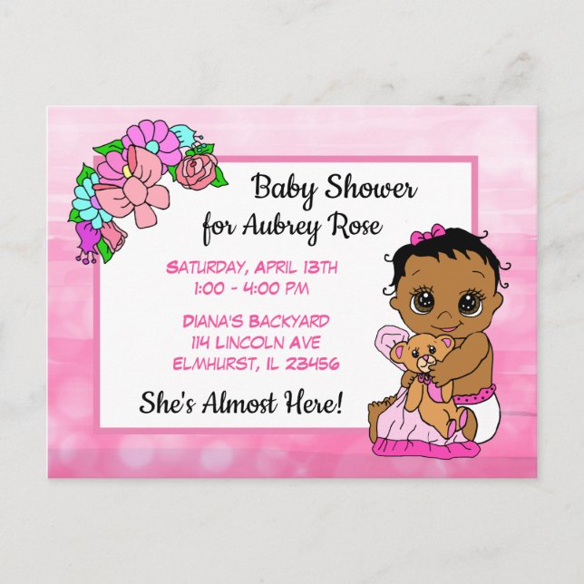 Baby Shower for Girl, Pink Bow Ethnic Baby Invite (Front)