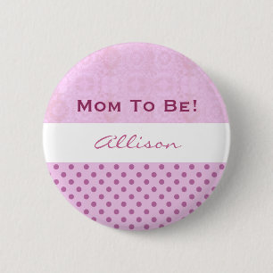 Baby Shower for Girl Pink Polka Dots Pinback Button