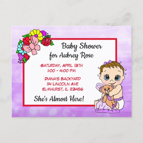 Baby Shower for Girl Purple Floral Baby Postcard
